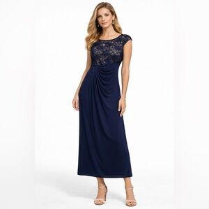 Connected Apparel Navy Lace Maxi Dress